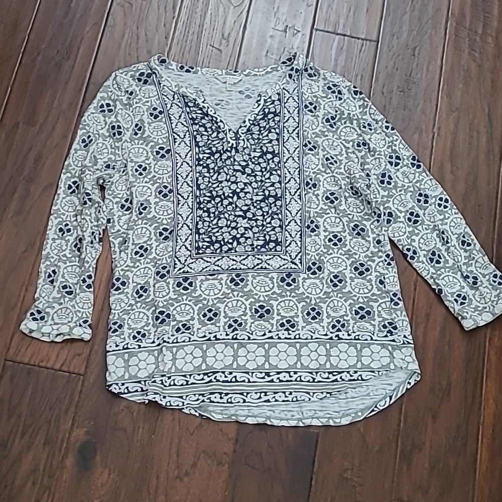 Lucky Brand Navy Blue, Grey & White Patterned Blouse size XL